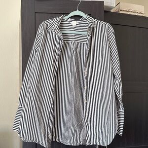 H&M Black and White Striped Button-Up Blouse